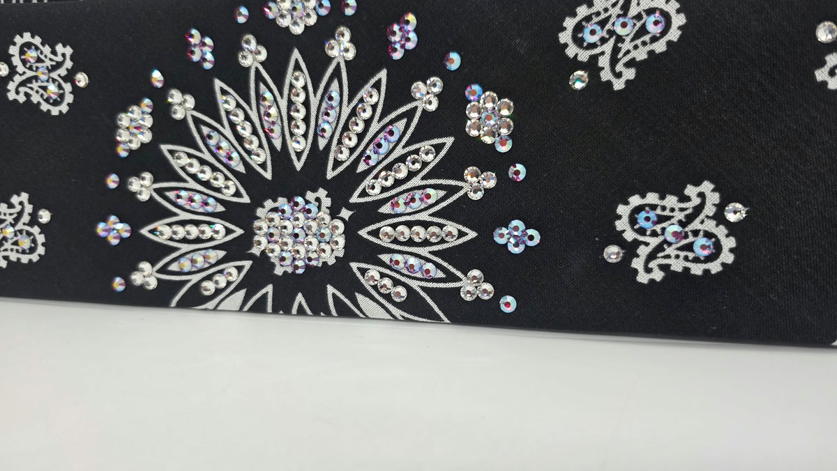 Black Paisley Bandana with Fuchsia Shimmer and Clear Austrian Crystals (E60172)