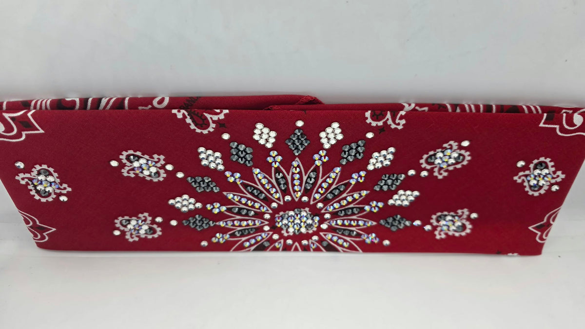 LeeAnnette Red Paisley Bandana with Red Shimmer, Black and Diamond Clear Austrian Crystals (L40300)