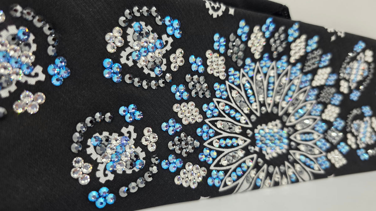Super LeeAnnette Black Paisley Bandana with Blue Shimmer, Black and Diamond Clear Austrian Crystals (S48193)