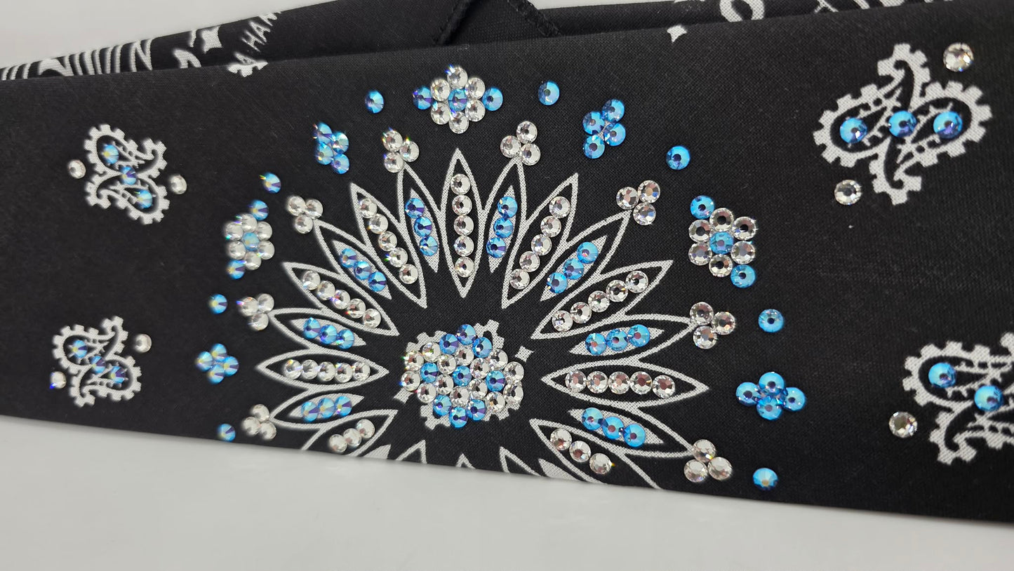 Black Paisley Bandana with Blue Violet Shimmer and Diamond Clear Austrian Crystals (E6425)