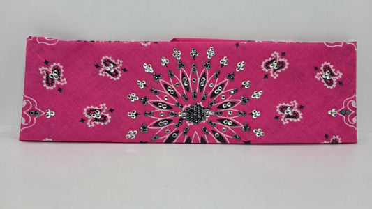 Pink Paisley Bandana with Black and Diamond Clear Austrian Crystals (E60132)