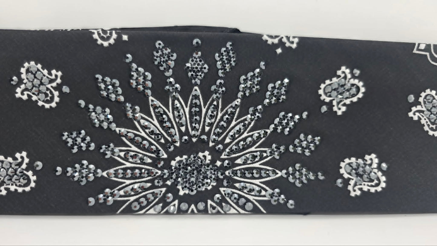 LeeAnnette Black Paisley Bandana with Black Austrian Crystals (L40248)