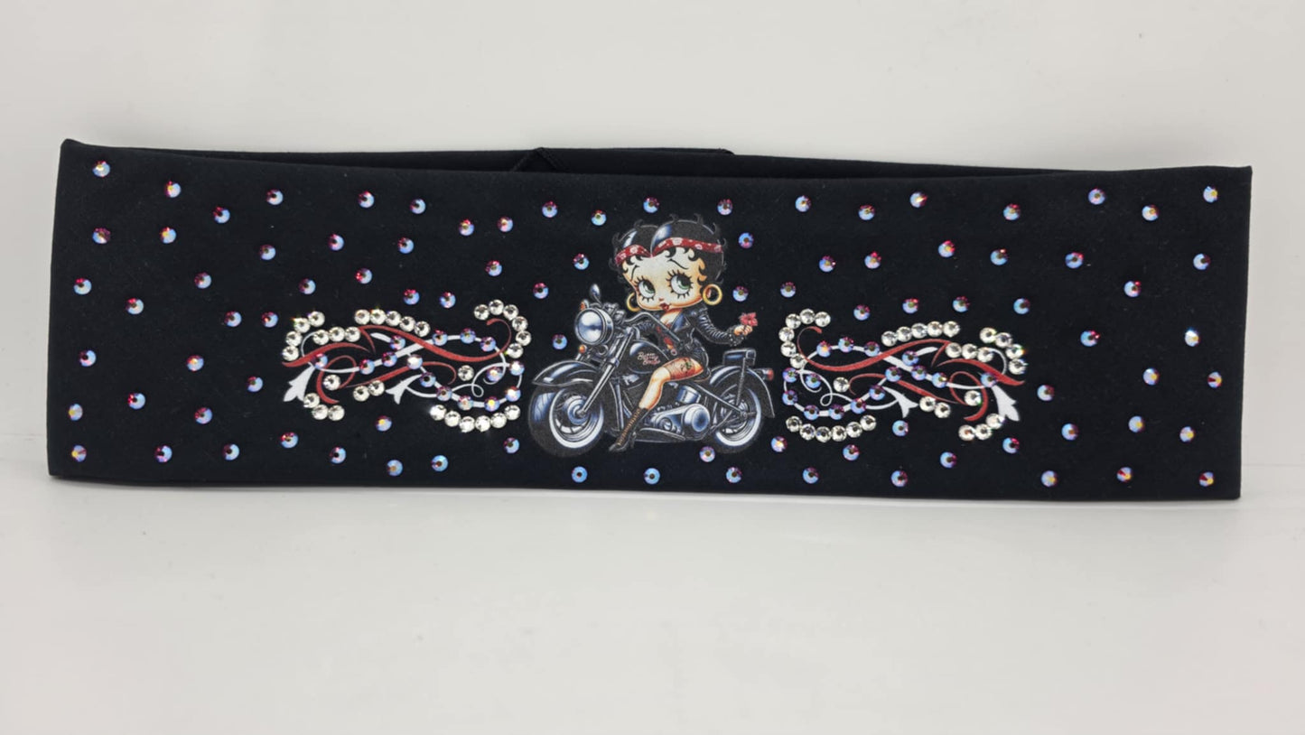 EXTRA BLING - Red Betty Boop Bandana with Red Shimmer and Diamond Clear Austrian Crystals (sku6389)