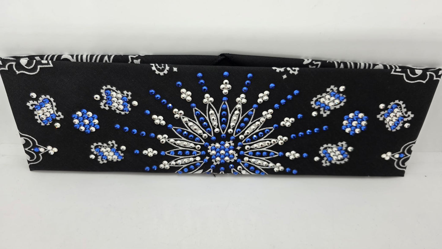 LeeAnnette Black Paisley Bandana with Sapphire and Diamond Clear Austrian Crystals (L40242)