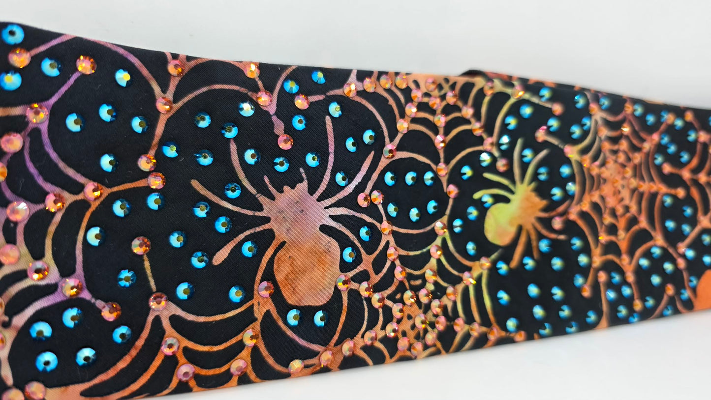 LeeAnnette Spider and Web Bandana with Jet Shimmer and Lava Austrian Crystals (L40217)