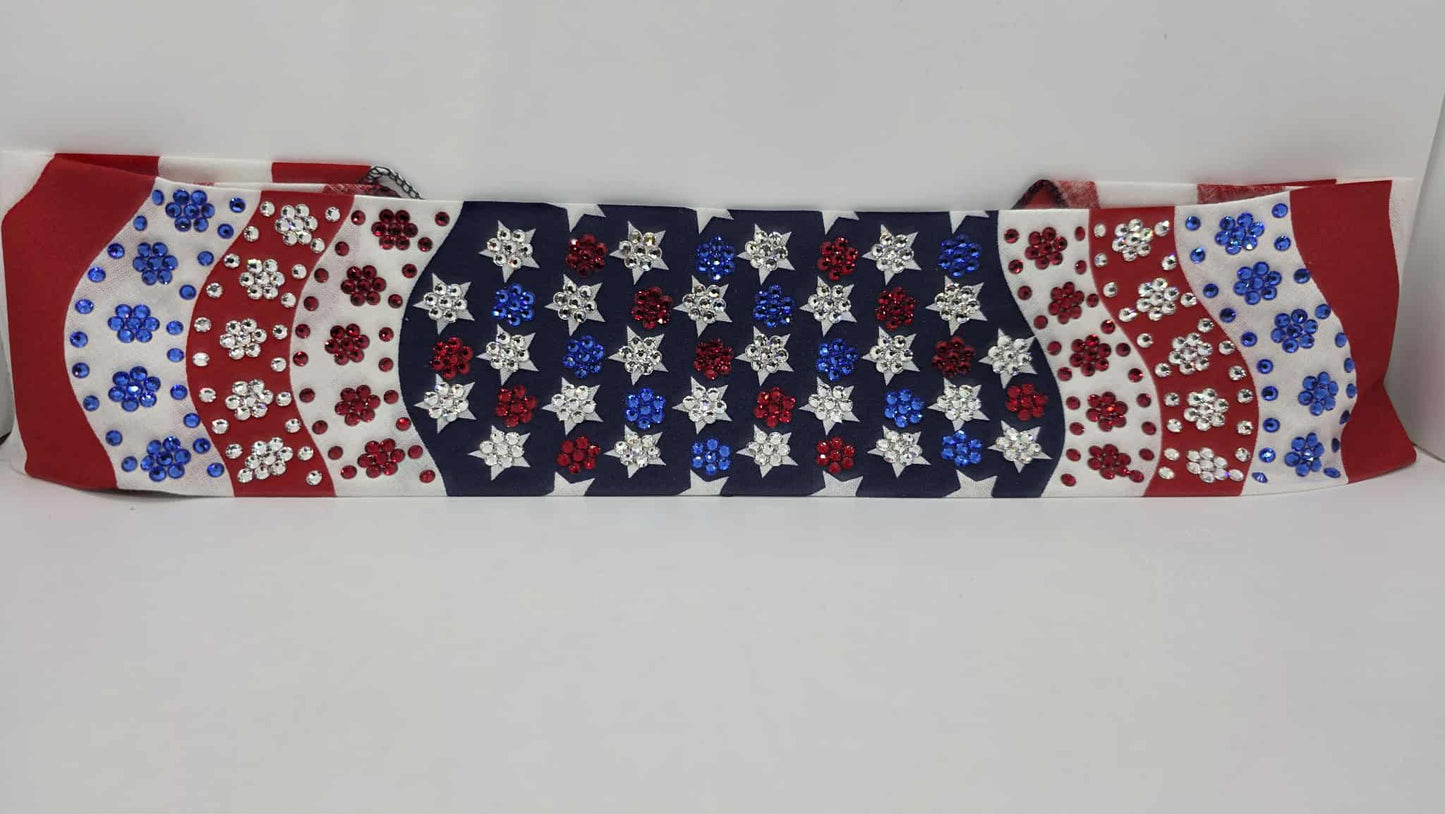 Super LeeAnnette Flag Bandana with Red, Blue and Diamond Clear Austrian Crystals (sku40097)