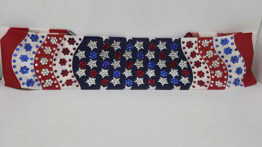 Super LeeAnnette Flag Bandana with Red, Blue and Diamond Clear Austrian Crystals (sku40097)