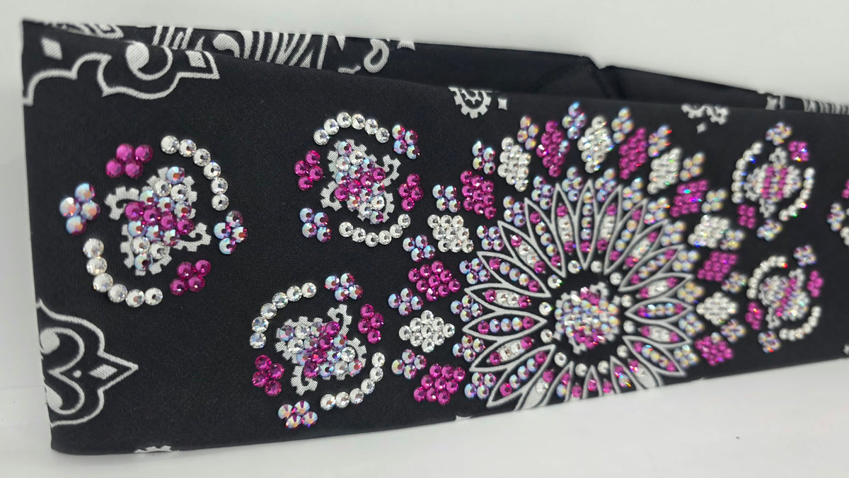 Super LeeAnnette Black Paisley Bandana with Fuchsia, Fuchsia Shimmer and Clear Austrian Crystals (S48198)