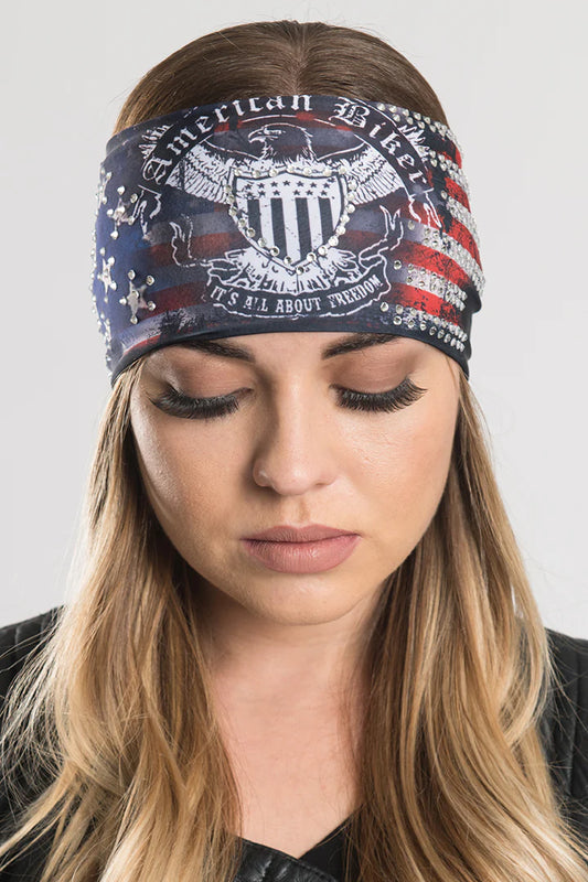 Stretchy Headband American Biker with Gemstone  (Sku5436)