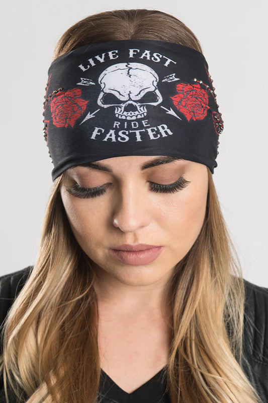 Stretchy Headband Live Fast, Ride Faster with Gemstone  (Sku5434)