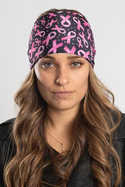 Stretchy Headband Pink Ribbon with Gemstone  (Sku5437)