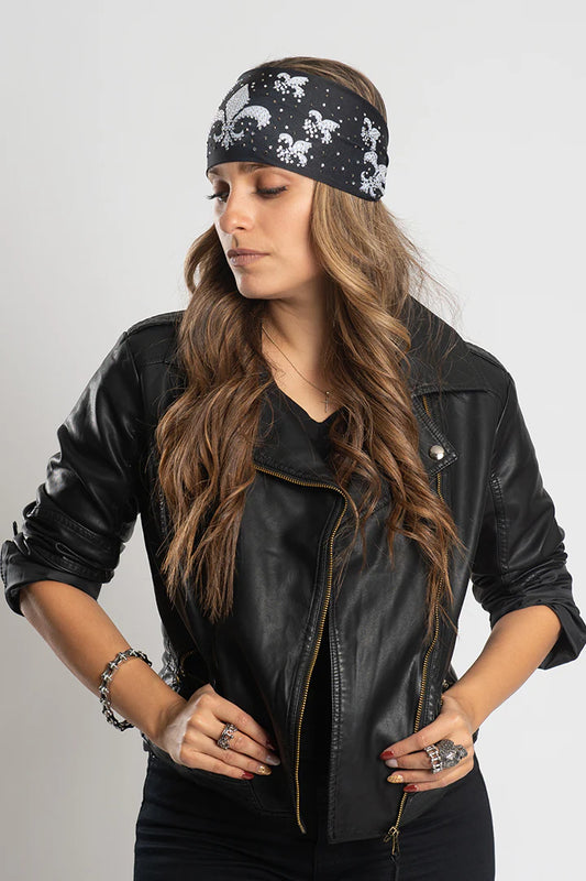 Stretchy Headband Fleur-de-Lis with Gemstone  (Sku5433)