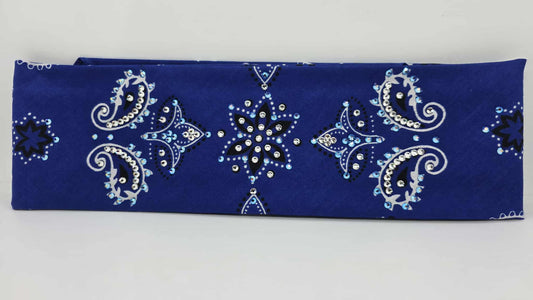 EXTRA BLING - Large Royal Blue Flower Bandana with Blue Shimmer and Diamond Clear Austrian Crystals (sku6411)