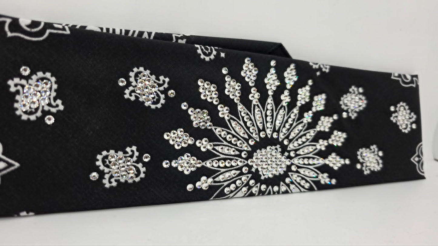 LeeAnnette Black Paisley Bandana with Diamond Clear Austrian Crystals (L40243)