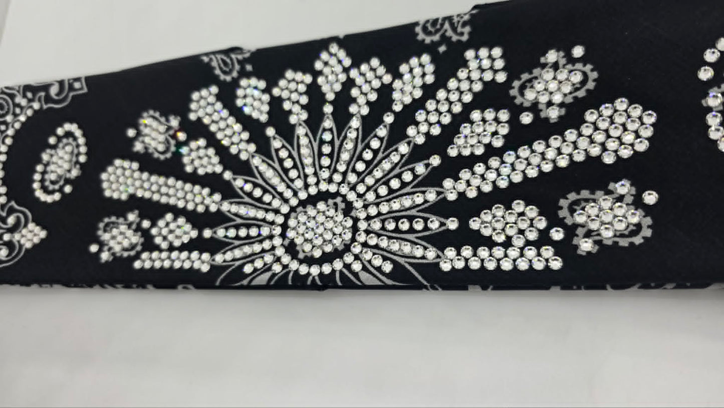 Super LeeAnnette Black Paisley Bandana with Diamond Clear Austrian Crystals (S48153)