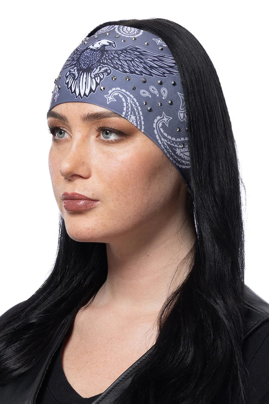 Stretchy Soaker Headband Grey Eagle with Gemstones (Sku5408)
