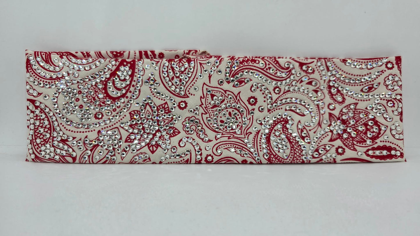 Super LeeAnnette Red on Cream Paisley Bandana with Diamond Clear Austrian Crystals (S48149)