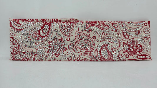 Super LeeAnnette Red on Cream Paisley Bandana with Diamond Clear Austrian Crystals (S48149)