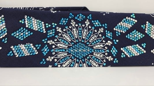 Super LeeAnnette Navy Paisley Bandana with Jet Shimmer and Chrome Austrian Crystals (S48158)