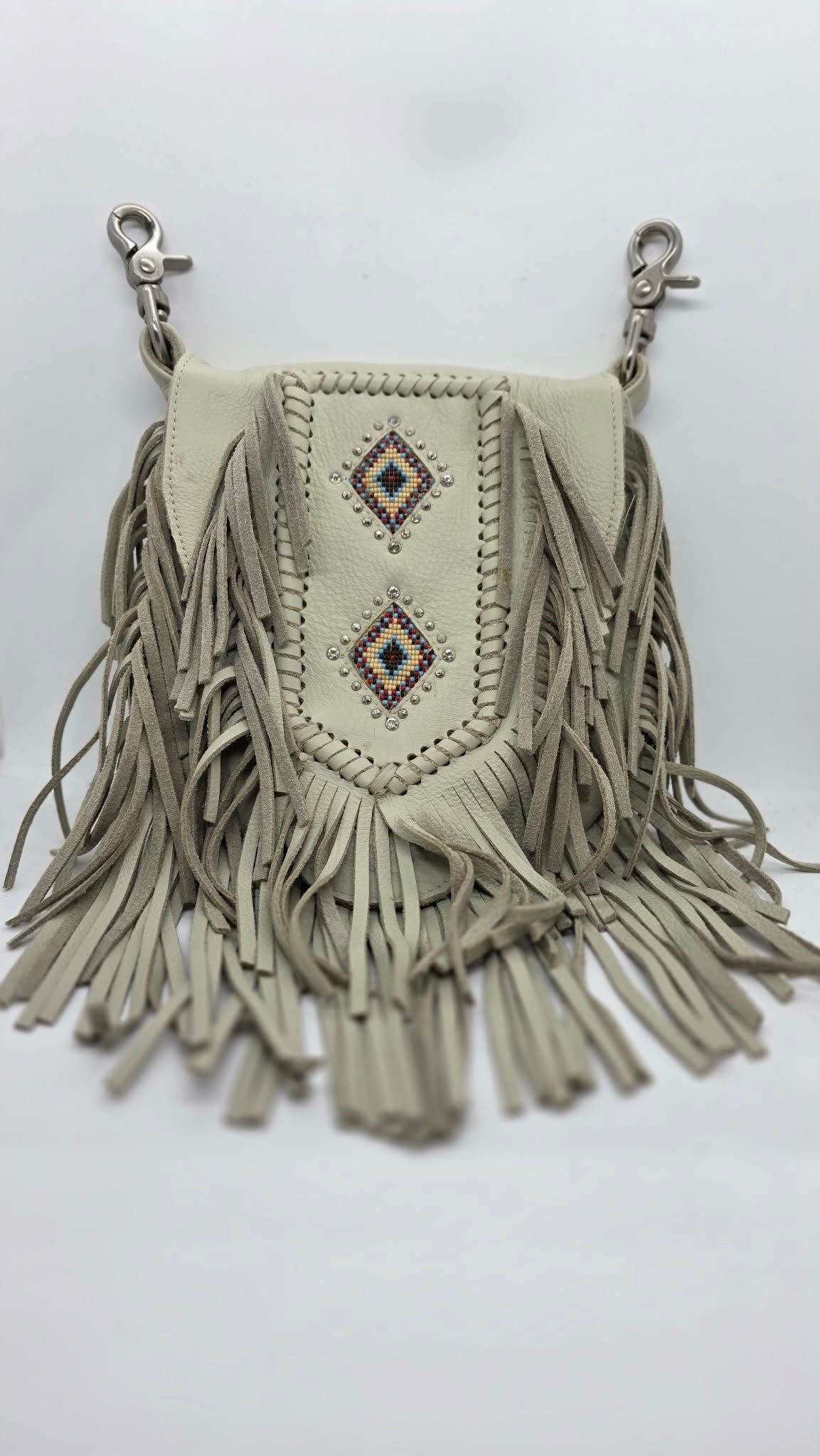 Grey Buck Skin Purse with Beading