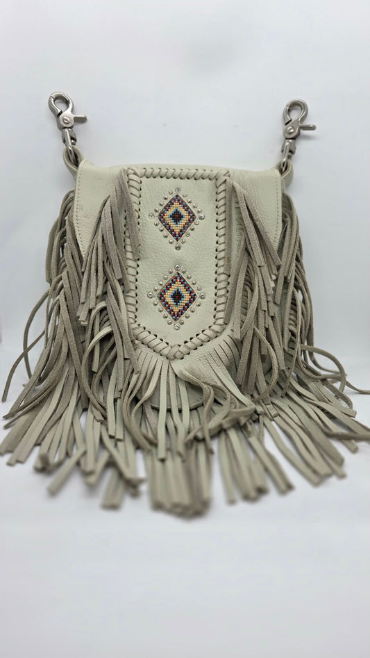 Grey Buck Skin Purse with Beading