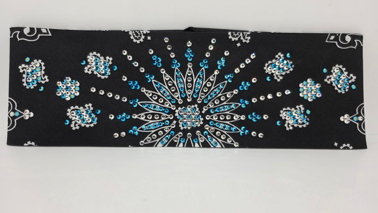 LeeAnnette Black Paisley Bandana with Jet Shimmer and Diamond Clear Austrian Crystals (L40215)