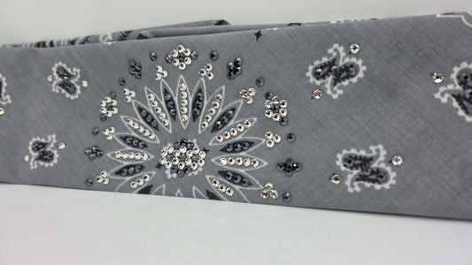 Silver Paisley Bandana with Black and Diamond Clear Austrian Crystals (E60166)