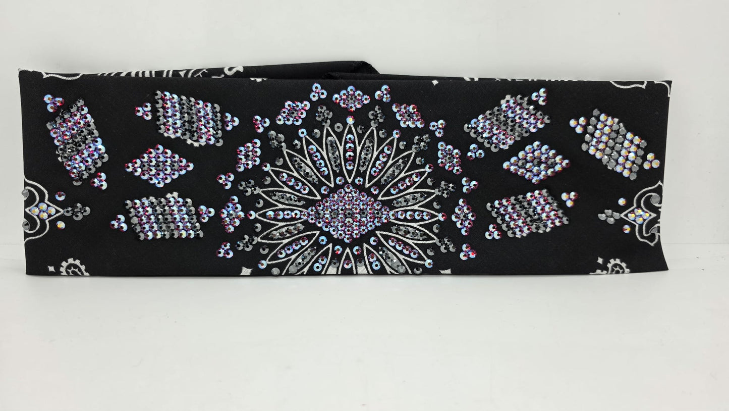 Super LeeAnnette Black Paisley Bandana with Red Shimmer and Black Austrian Crystals (S480100)