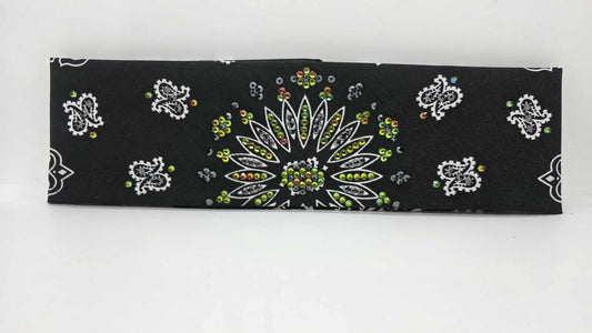 EXTRA BLING - Black Paisley Bandana with Vitrail and Black Austrian Crystals (sku6422)
