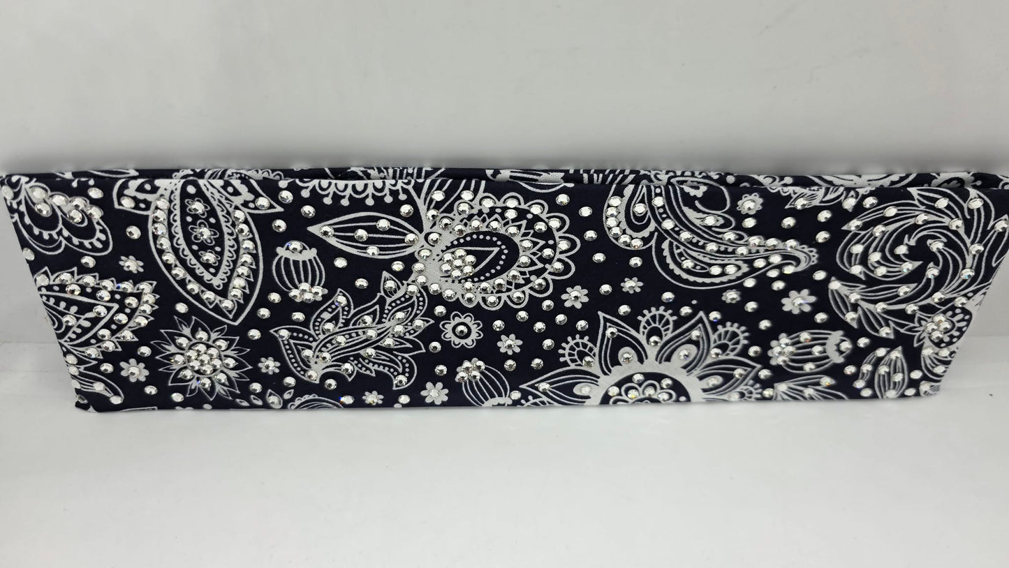 LeeAnnette White on Blue Paisley Bandana with Diamond Clear Austrian Crystals (L40240)
