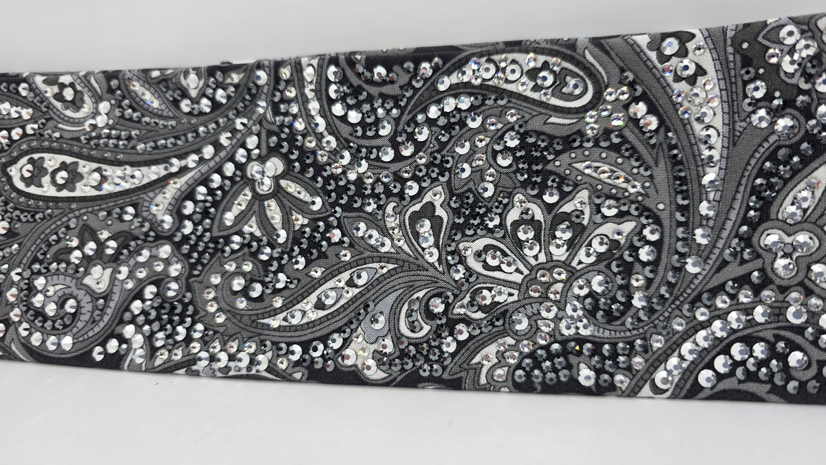 Super Duper LeeAnnette Large Black and White Paisley Bandana with Black and Diamond Clear Austrian Crystals (D49514)