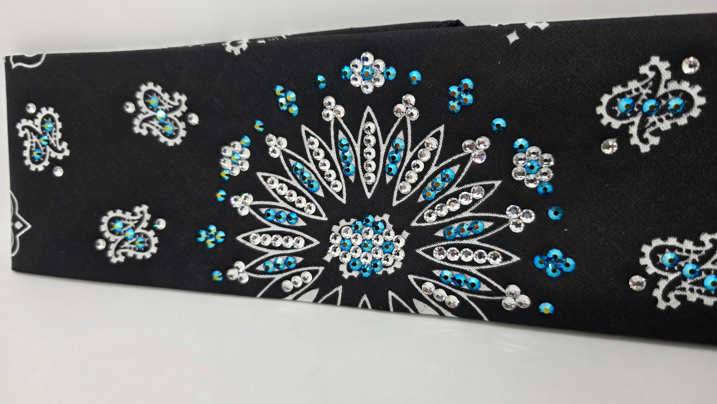 Black Paisley Bandana with Jet Shimmer and Diamond Clear Austrian Crystals (E60112)
