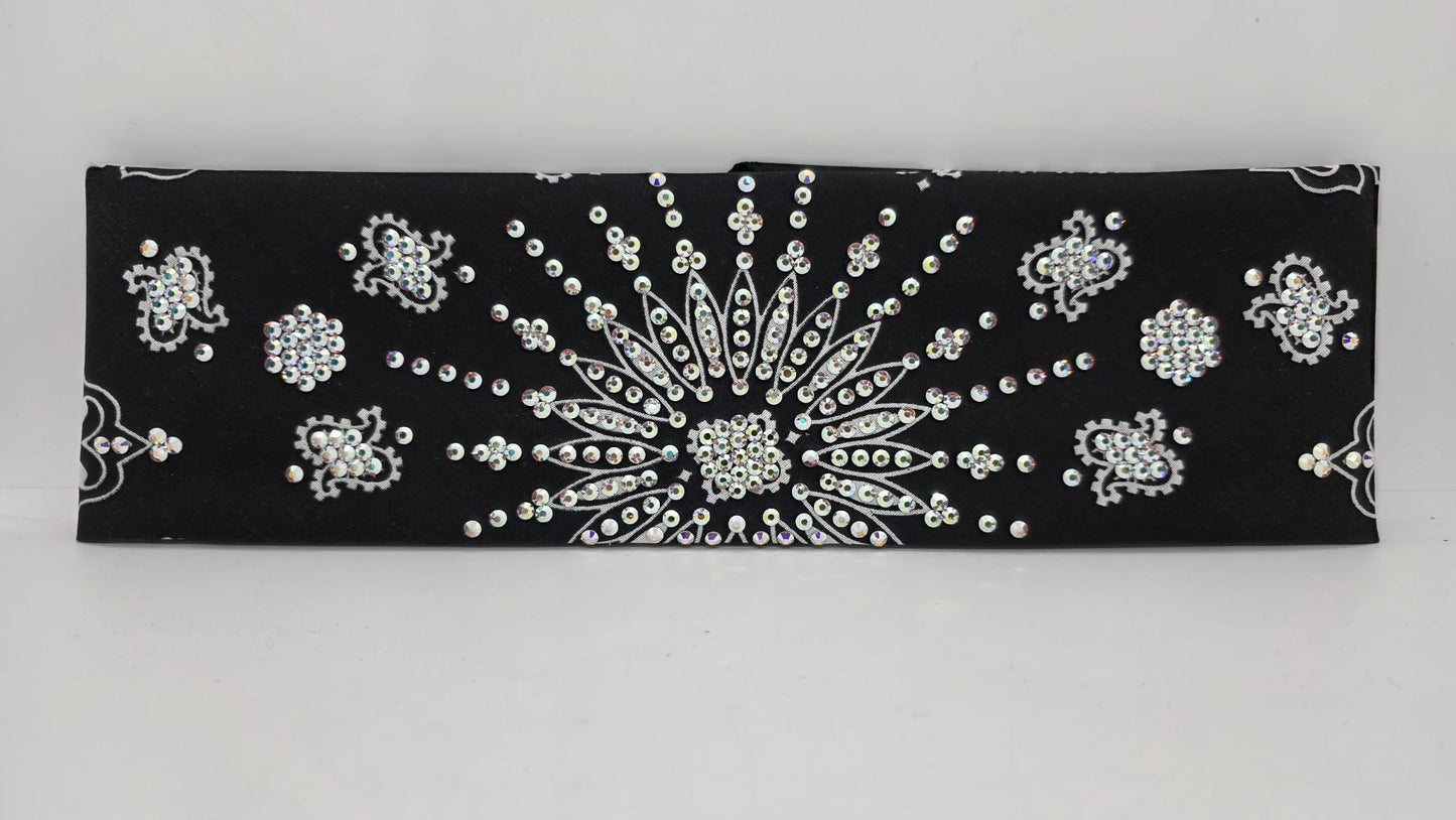 LeeAnnette Black Paisley Bandana with Aurora Borealis Austrian Crystals (L40203)