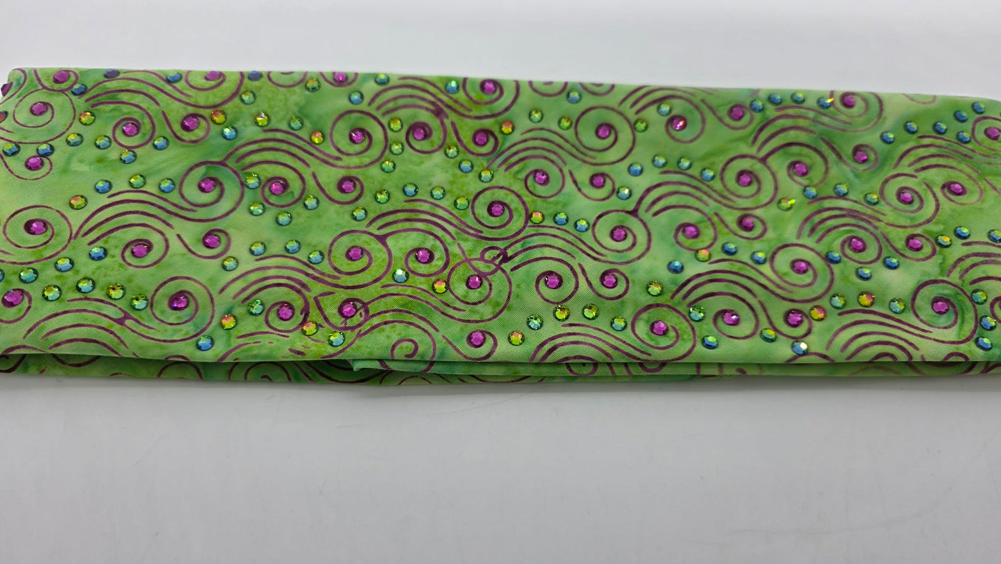 EXTRA BLING - Fuchsia Wisps on Lime Green Bandana with Fuchsia and Vitrail Austrian Crystals (E60111)