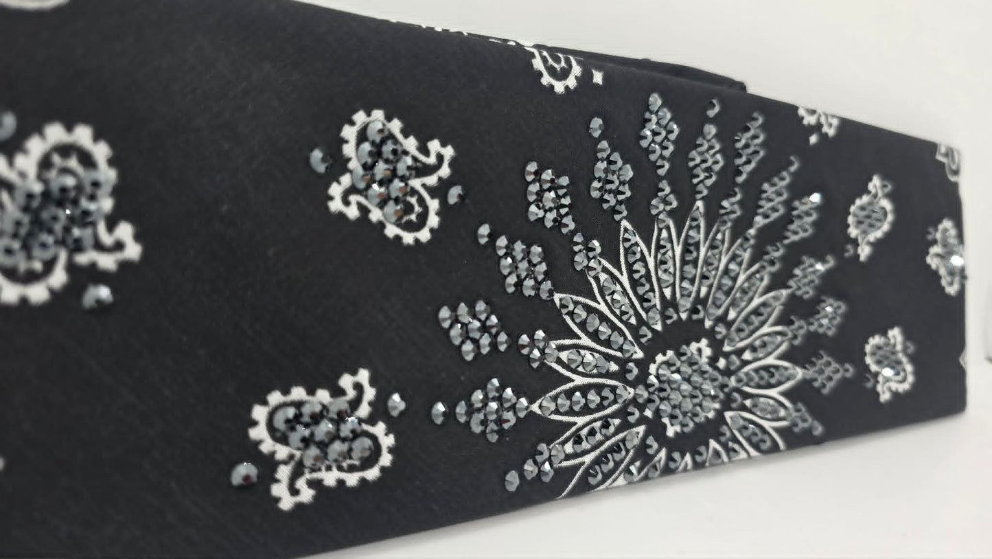LeeAnnette Black Paisley Bandana with Black Austrian Crystals (L40248)