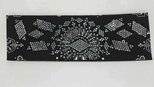 Super LeeAnnette Black Paisley Bandana with Black Austrian Crystals (sku40127)