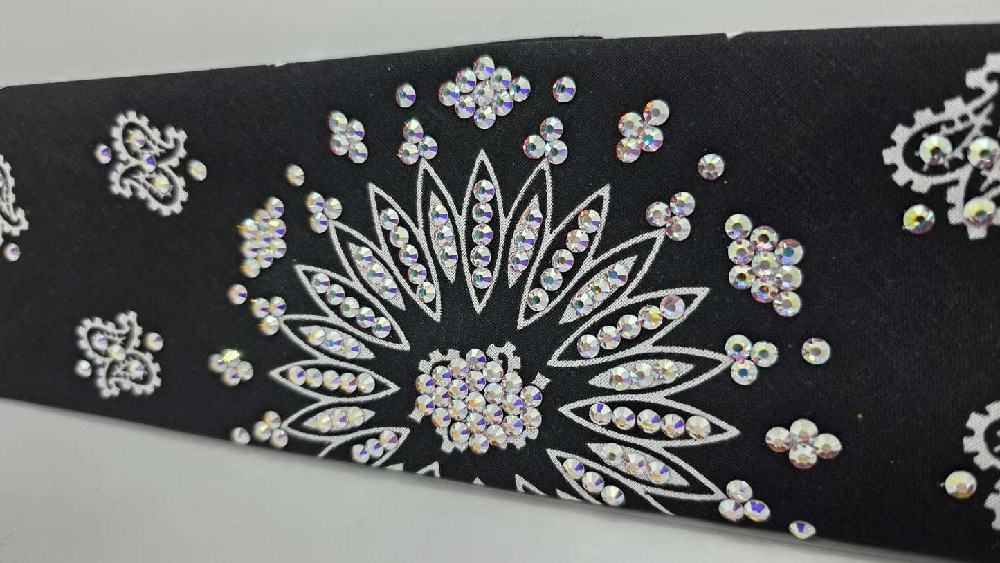Black Paisley Bandana with Aurora Borealis Austrian Crystals (E60101)