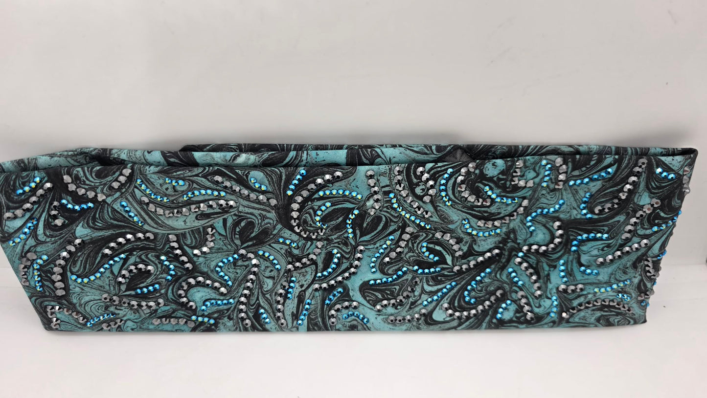 Super LeeAnnette Turquoise Oil Slick Bandana with Black and Jet Shimmer Austrian Crystals (S48105)