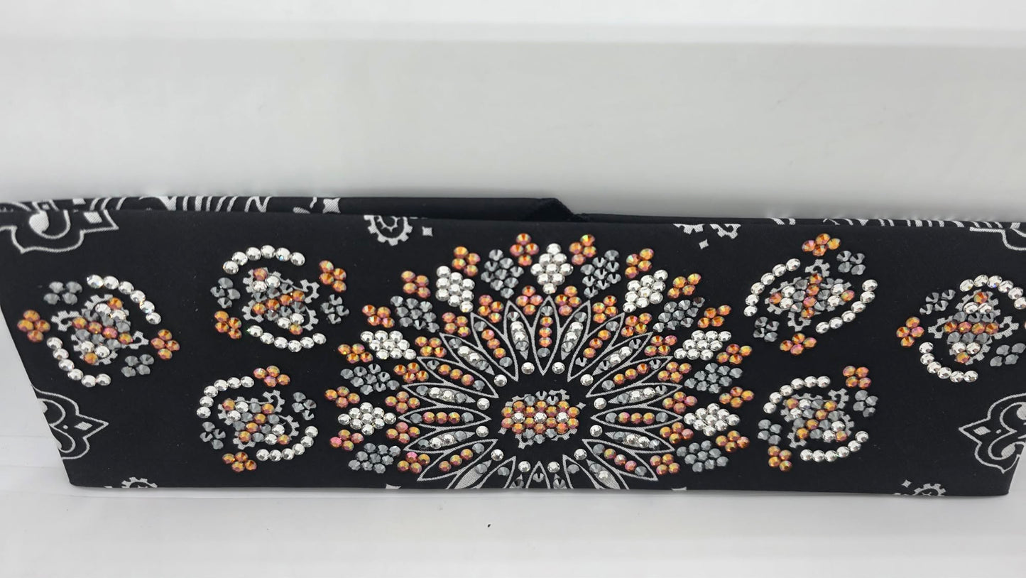 Super LeeAnnette Black Paisley Bandana with Lava, Black and Diamond Clear Austrian Crystals (S48175)