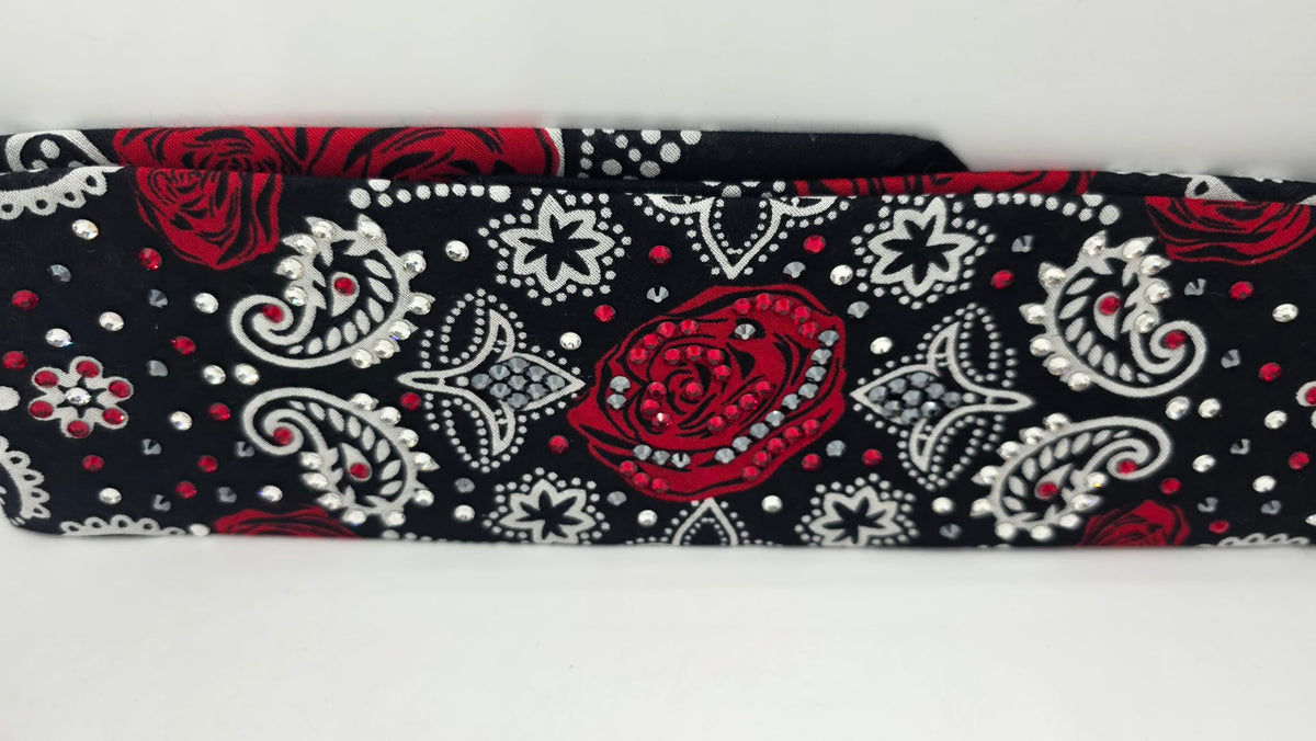 Rose Bandana with Red, Black and Diamond Clear Austrian Crystals (E60165)