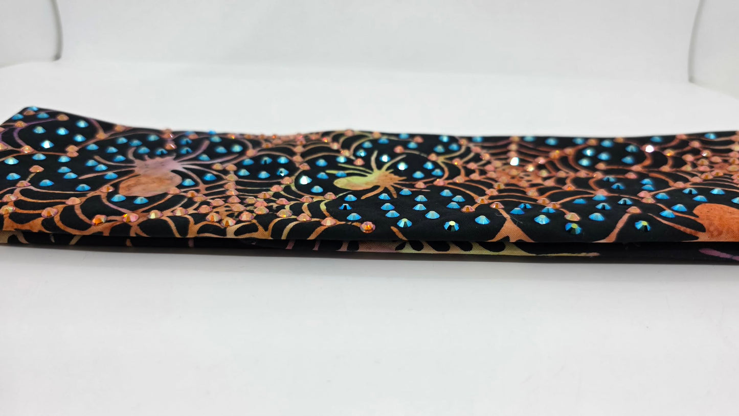 LeeAnnette Spider and Web Bandana with Jet Shimmer and Lava Austrian Crystals (L40217)