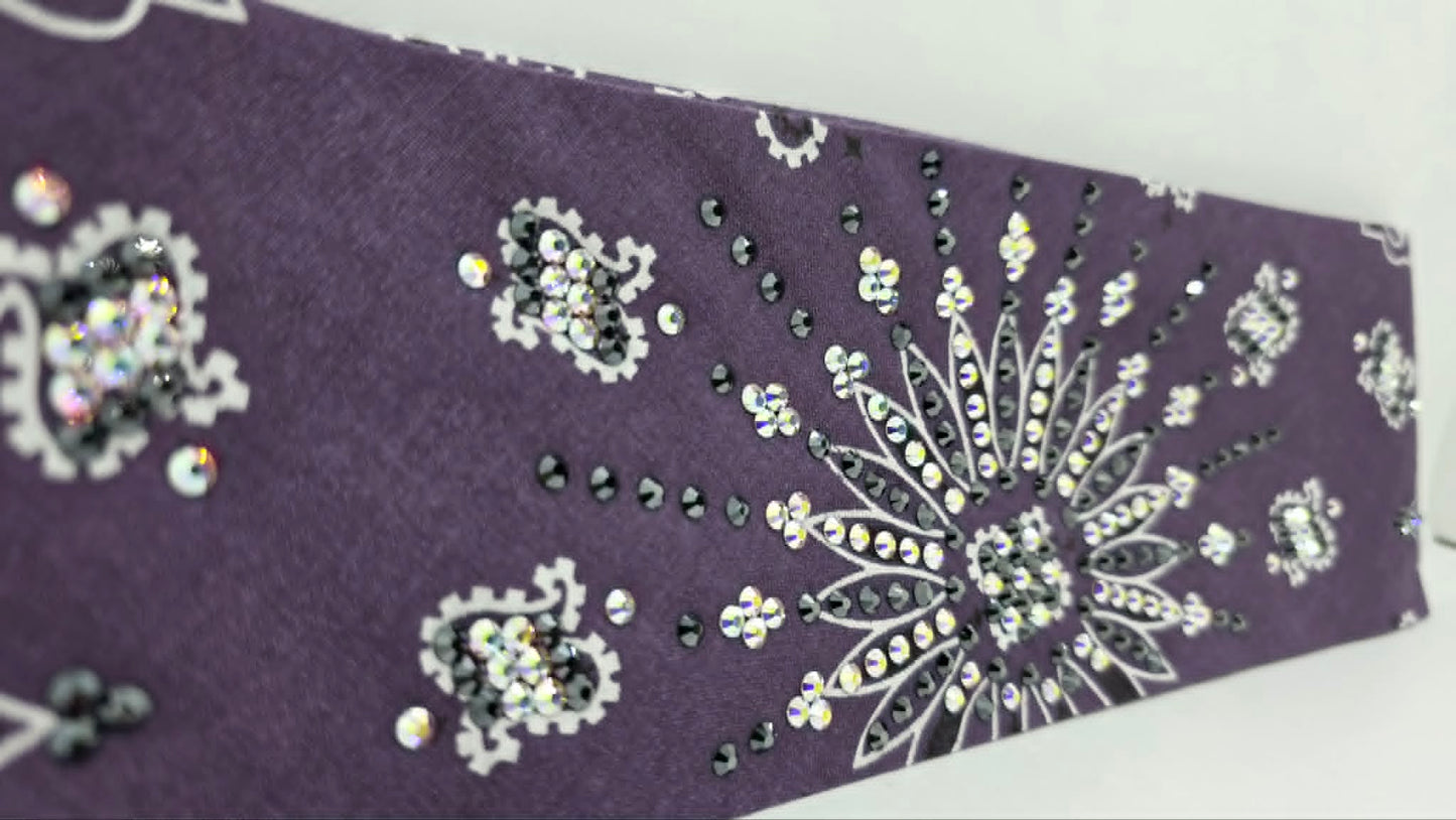 LeeAnnette Plum Paisley Bandana with Black and Aurora Borealis Austrian Crystals (L40260)