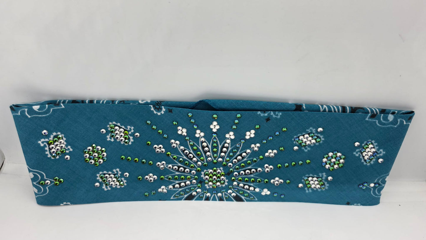 LeeAnnette Dark Teal Paisley Bandana with Vitrail and Diamond Clear Austrian Crystals (L40232)