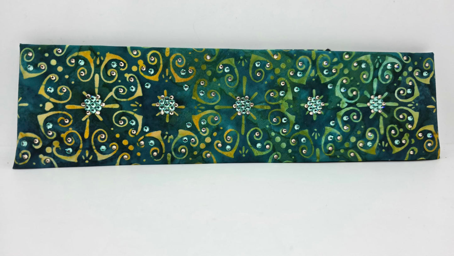 LeeAnnette Sea Green Batik Bandana with Caribbean Sea and Honey Austrian Crystals (L40208)