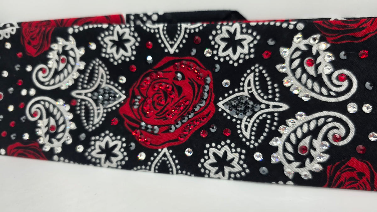 Rose Bandana with Red, Black and Diamond Clear Austrian Crystals (E60165)