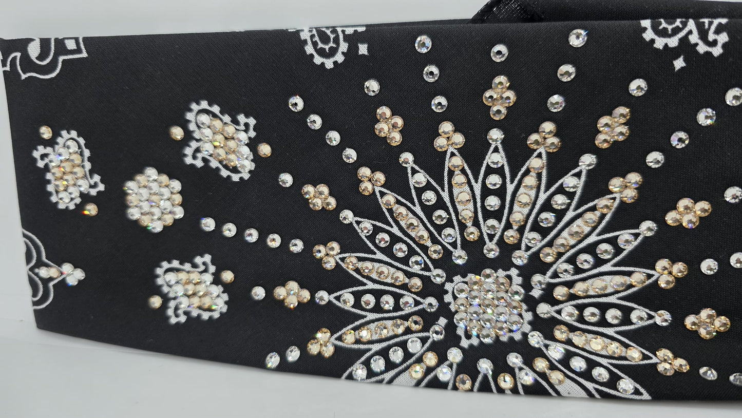 LeeAnnette Black Paisley Bandana with Honey and Diamond Clear Austrian Crystals (L40205)