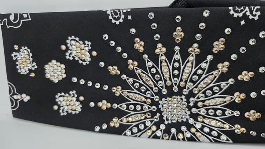 LeeAnnette Black Paisley Bandana with Honey and Diamond Clear Austrian Crystals (L40205)