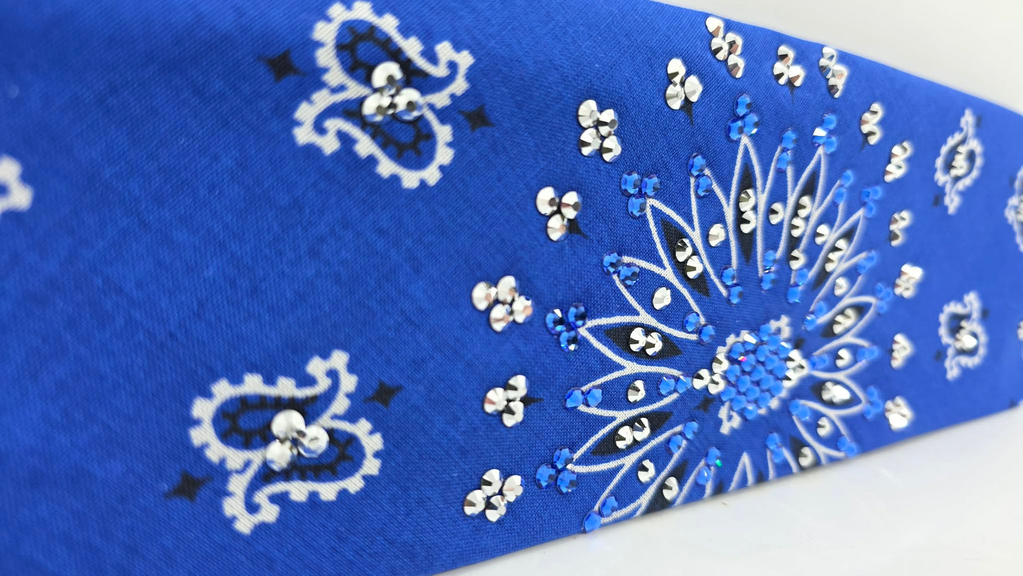 Royal Blue Bandana with Blue and Chrome Austrian Crystals (E60130)