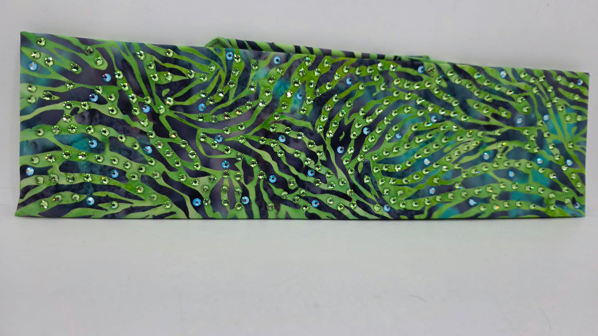 LeeAnnette Green Tiger Strips Bandana with Blue Shimmer and Peridot Austrian Crystals (L40299)