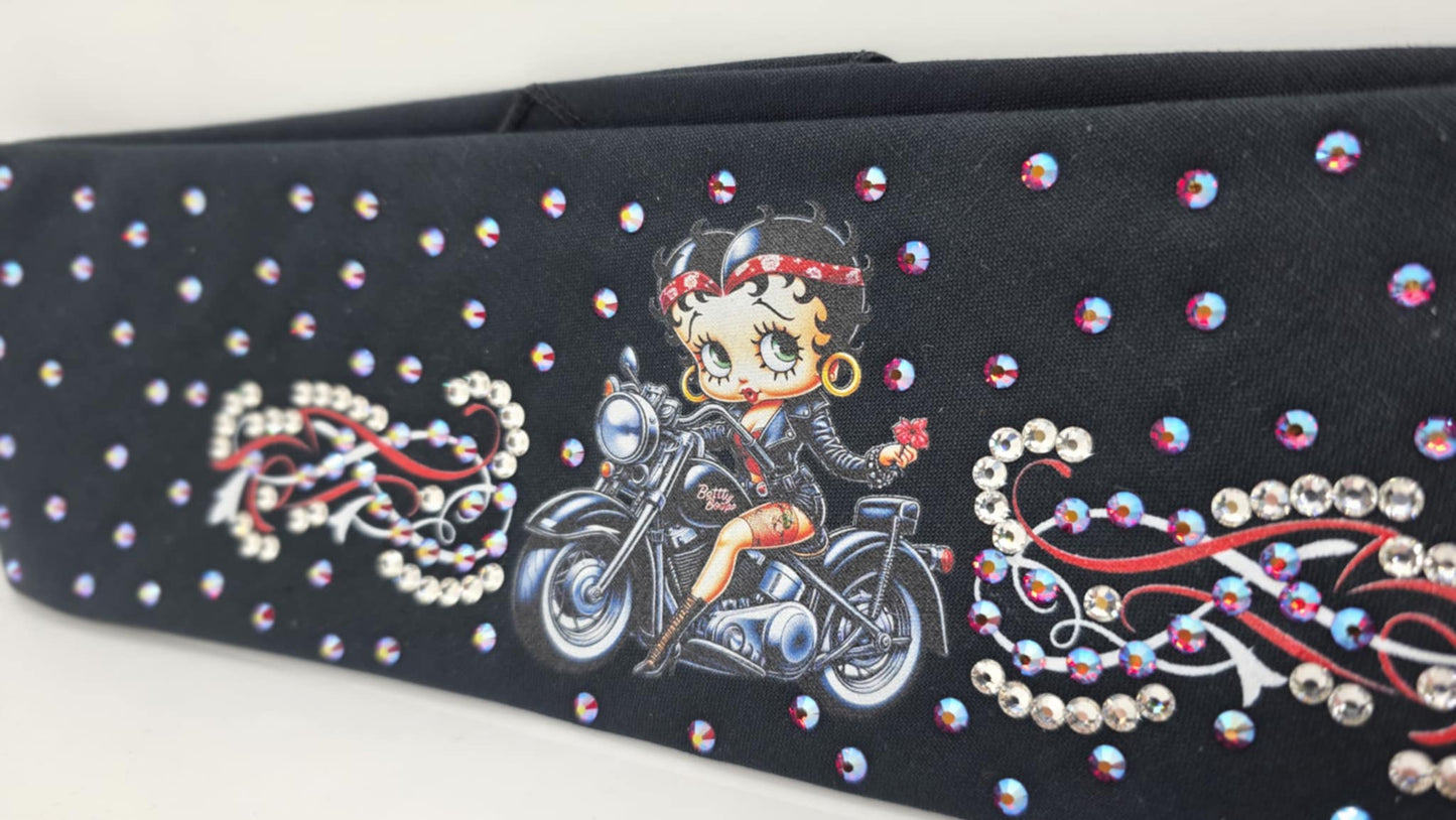 EXTRA BLING - Red Betty Boop Bandana with Red Shimmer and Diamond Clear Austrian Crystals (sku6389)